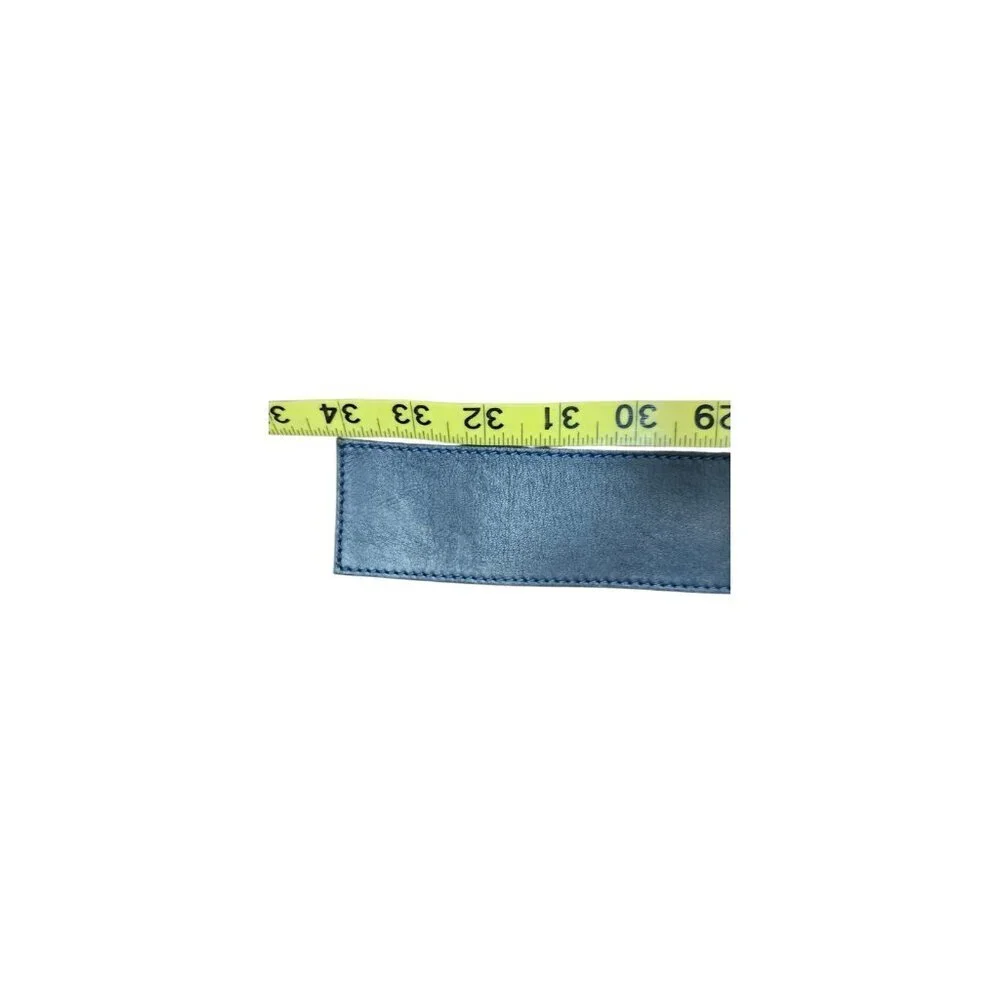 ZAPA Wide Navy Blue Leather Belt Size S Square Buckle 100% Calfskin France